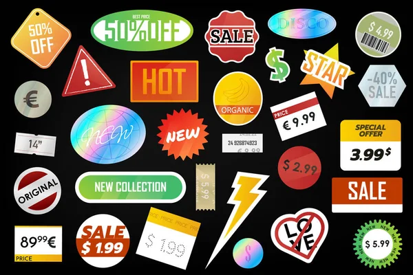 Sticker Pack Price Stickers Grunge Sticker Old Tape Rectangle Label — Stock Vector