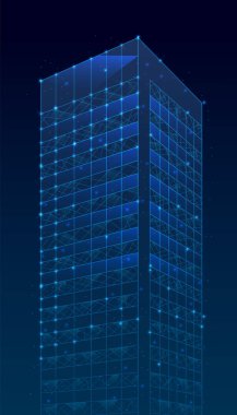 3D çokgen şehir, gelecek, gelecekçi konsept, metropol. Çokgen. Sancak arkaplanı için soyut dijital yüksek teknoloji şehir tasarımı