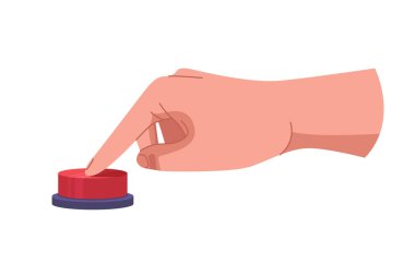 El sıkışma ve düğmeye basma. Parmak düğmesine bas. Aç ve kapa. Fırlatma, başlatma, kontrol konsepti. Vektör illüstrasyonu EPS10