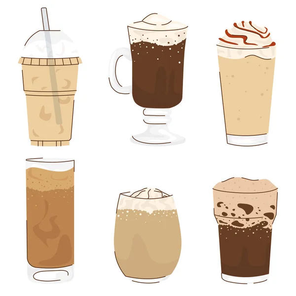 Bebida Café Quente Fria Diferentes Tipos Bebidas Ilustração Vetorial Plana —  Vetores de Stock