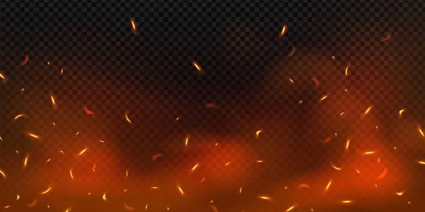 Вогняні Літаючі Іскри Фону Векторний Реалістичний Тепловий Ефект Полум Багатті — стоковий вектор