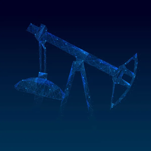 油田の概念 化石燃料のための砂漠油田の石油掘削区 低ポリワイヤーフレームベクトルイラスト Eps10 — ストックベクタ