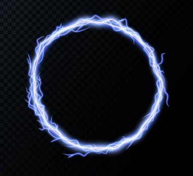 Round lightning frames. Power energy sphere surrounded electrical lightnings vector background