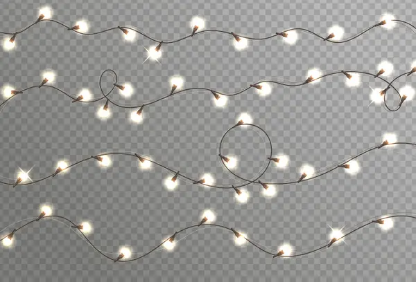 クリスマスライトは現実的な設計要素を隔離する クリスマス ガーランド Xmas現実的なオーバーレイライトカード 休日の装飾明るいランプ — ストックベクタ