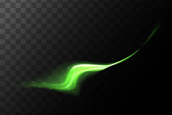 浅绿色的褶皱 绿线的曲线光效 明亮的绿色圆圈 摘要光速运动效应 — 图库矢量图片