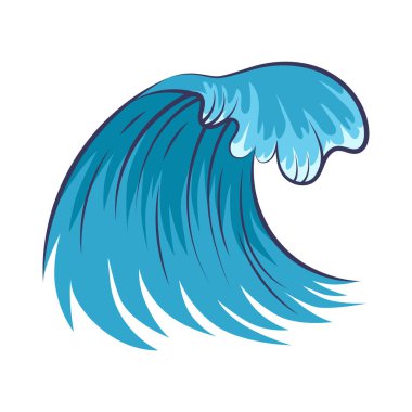 Vektör okyanus dalgası. Karikatür tarzında izole edilmiş su sıçraması.