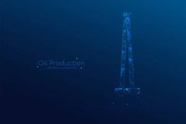 Ölfelder Konzept Ölbohrungen Wüstenölfeldern Nach Fossilen Brennstoffen Low Poly Wireframe — Stockvektor