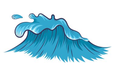 Vektör okyanus dalgası. Karikatür tarzında izole edilmiş su sıçraması.