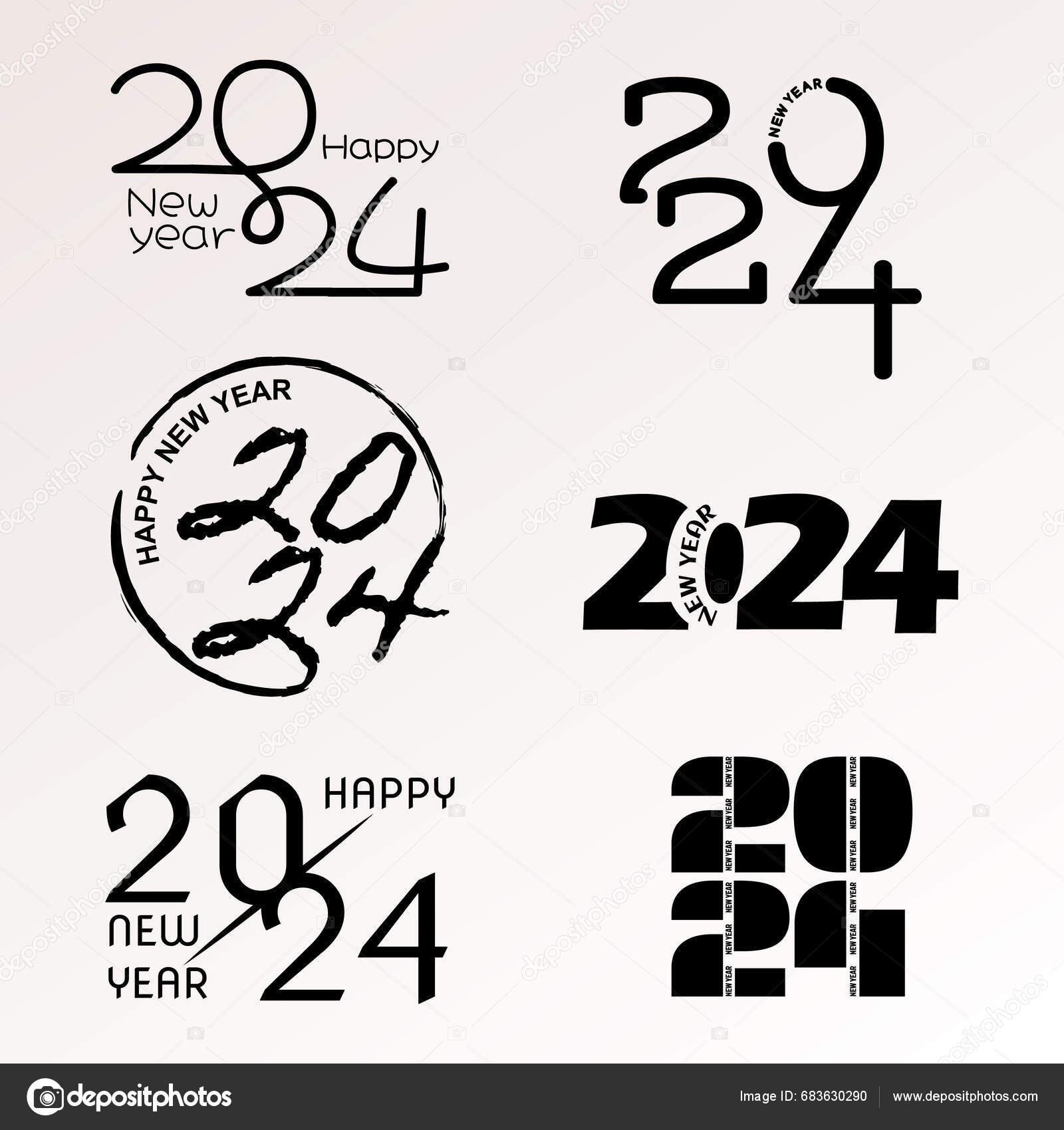 Stort Sæt 2024 Godt Nytår Logo Tekst Design Jul Plakat Stockvektor af