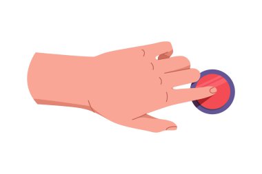 El sıkışma ve düğmeye basma. Parmak düğmesine bas. Aç ve kapa. Fırlatma, başlatma, kontrol konsepti. Vektör illüstrasyonu EPS10