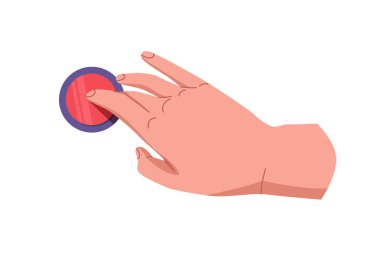 El sıkışma ve düğmeye basma. Parmak düğmesine bas. Aç ve kapa. Fırlatma, başlatma, kontrol konsepti. Vektör illüstrasyonu EPS10