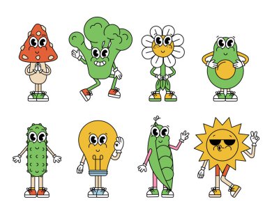 Eski çizgi film komik karakterleri, eldivenli elleri ayarla. Çizgi roman karakterlerinin el çizimleri. Vintage vektör seti. Modern çizgi film tarzında ayarlandı