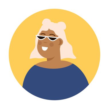 Modern daire avatarı. Karakter yüz, kafa portresi. Süper yaratıcı kullanıcı profilleri. Düz grafik vektör illüstrasyonu EPS10