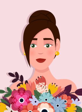 Beautiful trendy set of greeting card for 8 March. International Womens Day. Vector postcard or greeting card mockup in modern cartoon style