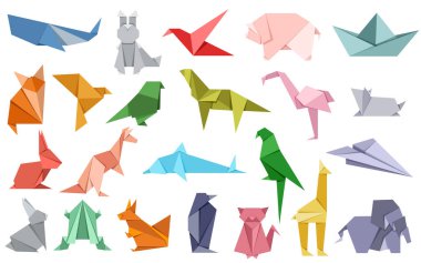 Hayvan origami vektörü. Origami Japon hayvan seti. Modern hobi. Vektör illüstrasyonu EPS10