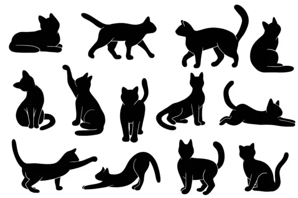 Cats Silhouettes Set Cats Different Poses Vector Illustration Eps10 — Stock Vector