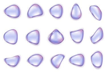 Üç boyutlu soyut sıvı şekiller. 3D holografik sıvı şekil, yanardöner krom sıvı baloncuk seti. Şişmiş metal nesneler. Gerçekçi y2k holografik sıvı vektör elementi