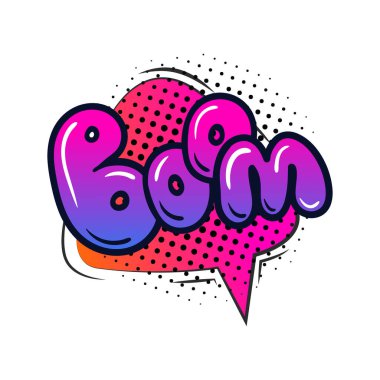 Duyguları ve metinleri olan komik bir konuşma balonu. Çizgi roman balonu konuşma bulutları. Çizgi film bum çizgi roman işareti vektörü.