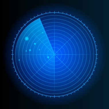 Mavi radar ekranı. Askeri arama sistemi. Gelecekçi HUD radar görüntüsü. HUD radar görüntüsü.
