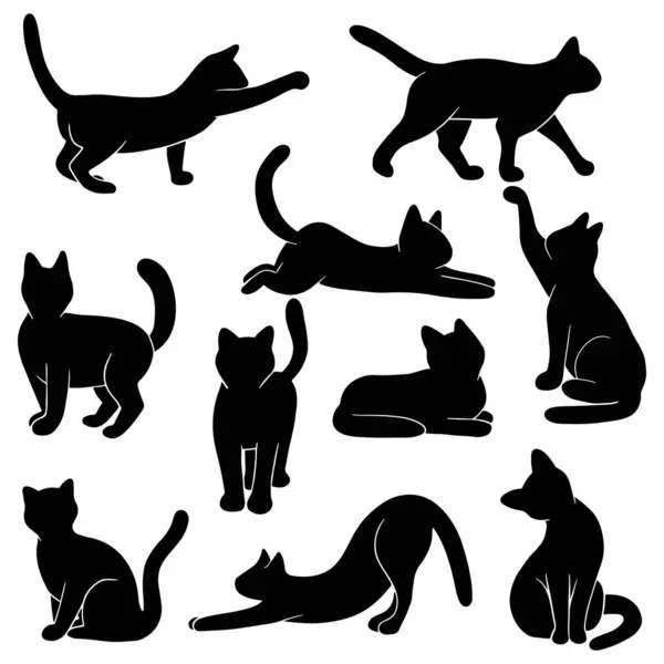 Cats Silhouettes Set Cats Different Poses Vector Illustration Eps10 — Stock Vector