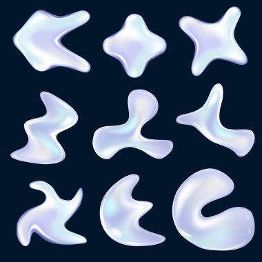 3D hologram sıvı soyut şekil. Y2k holografik sıvı vektör elementini ayarla. Modaya uygun sıvı metal elementler. Mor parlak soyut şekil.