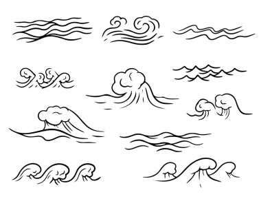 Black Waves Set. Ocean storm round wave. Water wave, sea wave set. Liquid shape elements. Vector illustration EPS10