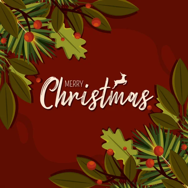 Biglietto Auguri Natale Colorato Con Foglie Tradizionali Illustrazione Vettoriale — Vettoriale Stock