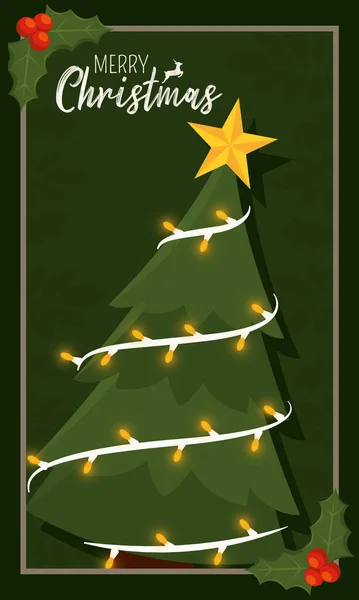 Tarjeta Invitación Navidad Alegre Vertical Con Ilustración Vectorial Árbol — Archivo Imágenes Vectoriales