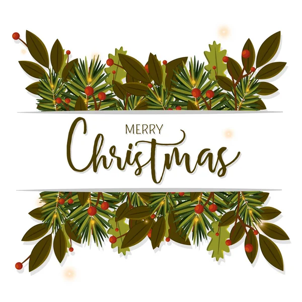 Merry Christmas Invitational Card Christmas Wreath Label Vector Illustration — Stock Vector