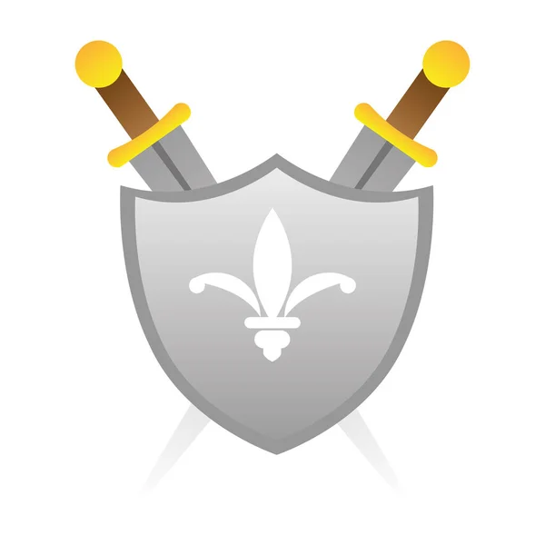 シールド中世のアイコンと隔離された剣の武器ベクトルイラスト — ストックベクタ
