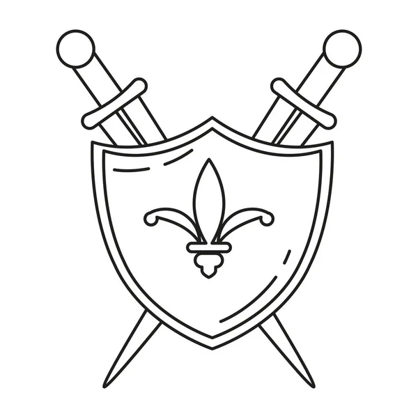 Arma Espadas Isolada Com Escudo Ícone Medieval Ilustração Vetorial — Vetor de Stock