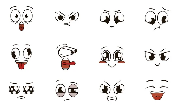 Conjunto Diferentes Expresiones Faciales Avatares Ilustración Vectorial — Archivo Imágenes Vectoriales