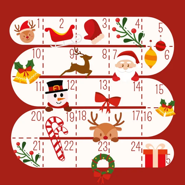 Natal Calendário Advento Com Objetos Tradicionais Ilustração Vetorial — Vetor de Stock