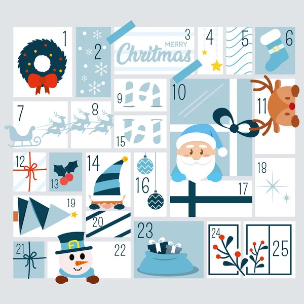 Calendario Dell Avvento Natalizio Colorato Con Oggetti Tradizionali Illustrazione Vettoriale — Vettoriale Stock