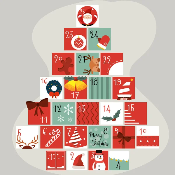Calendario Dell Avvento Natale Con Regali Colorati Avvolti Illustrazione Vettoriale — Vettoriale Stock