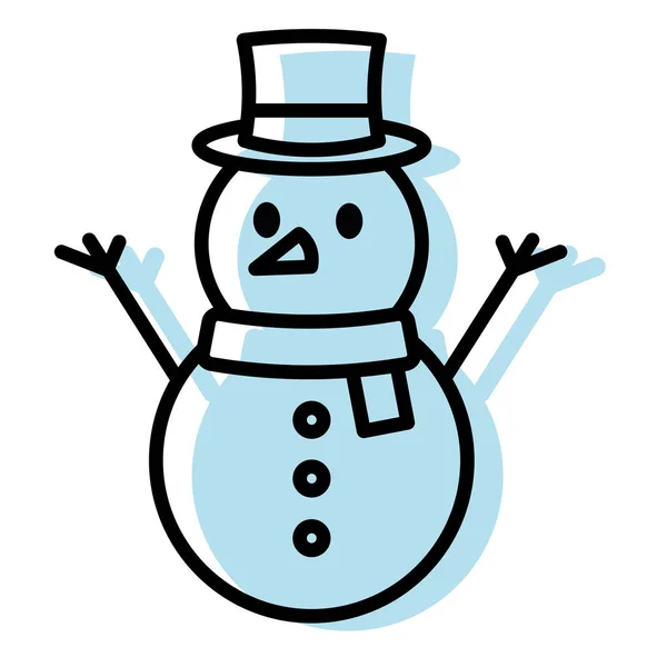 隔離されたモノクロームの冬の雪だるまのキャラクターアイコンベクトルイラスト — ストックベクタ