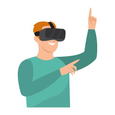 Sanal gerçeklik gözlükleri olan soyut erkek karakter Vektör illüstrasyonu