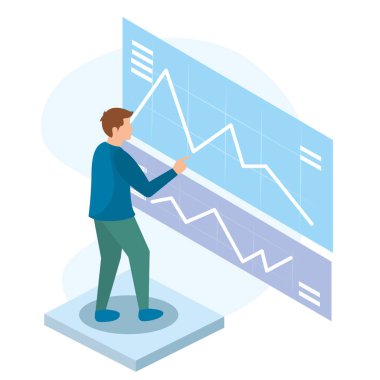 Erkek karakter iş grafikleri vektör illüstrasyonuyla etkileşim halinde