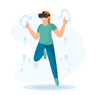 Sanal gerçeklik gözlüğü Vektör illüstrasyonuna sahip kadın karakter