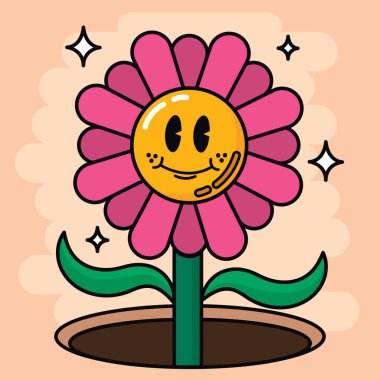 İzole edilmiş mutlu çiçek geleneksel çizgi film karakteri Vektör illüstrasyonu