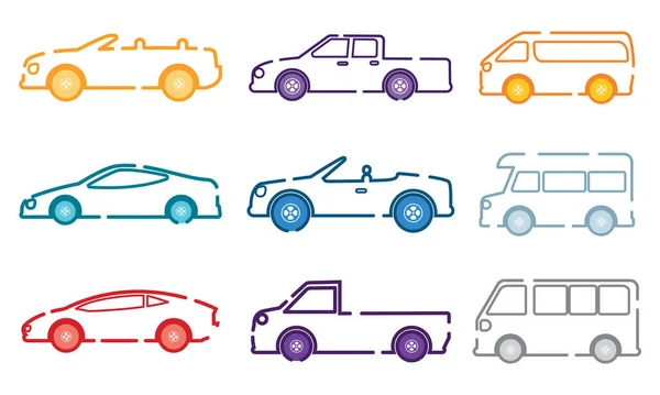 Set Von Farbigen Autos Symbole Vector Illustration — Stockvektor
