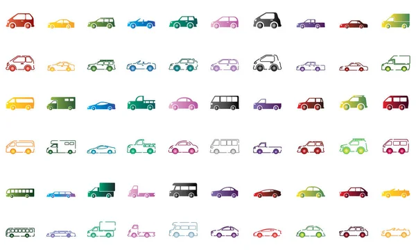 一套彩色汽车图标矢量插图 — 图库矢量图片