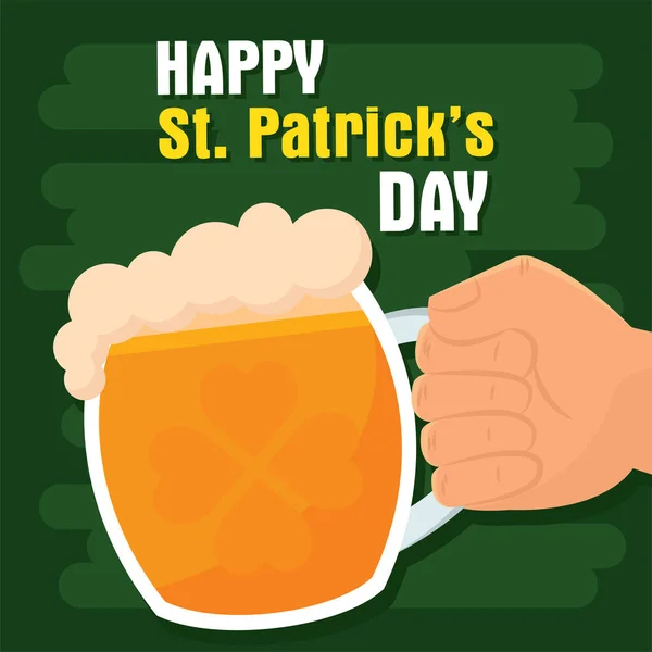 Main Tenant Une Tasse Avec Bière Affiche Saint Patrick Illustration — Image vectorielle