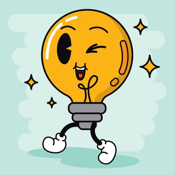 隔離された色の幸せな電球伝統的な漫画のキャラクターベクトルイラスト — ストックベクタ