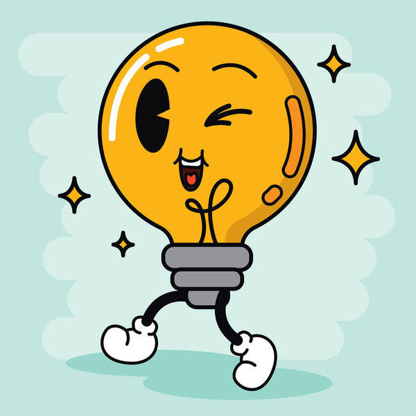 Isolated colored happy lightbulb traditional cartoon character Vector illustration