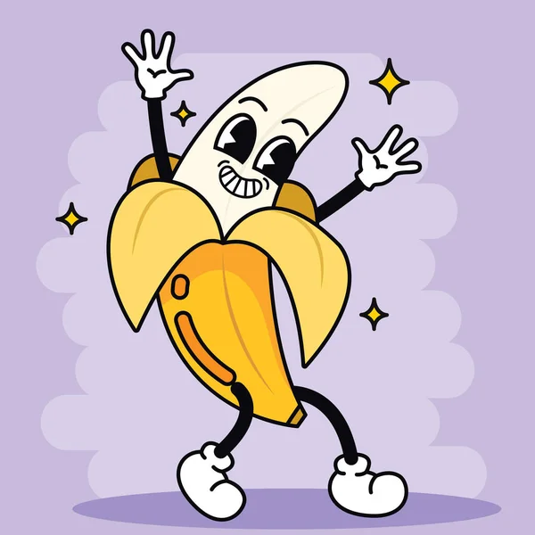 Isolado Colorido Feliz Banana Tradicional Desenho Animado Personagem Vector Ilustração —  Vetores de Stock