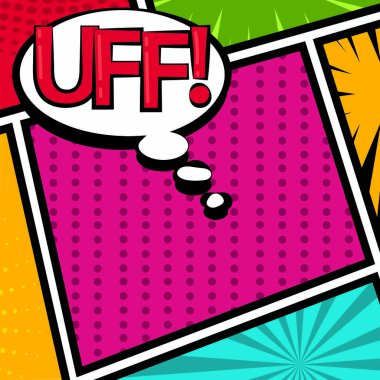 Yarım ton efektli renkli çizgi roman sayfası ve komik baloncuklar Vektör illüstrasyonu