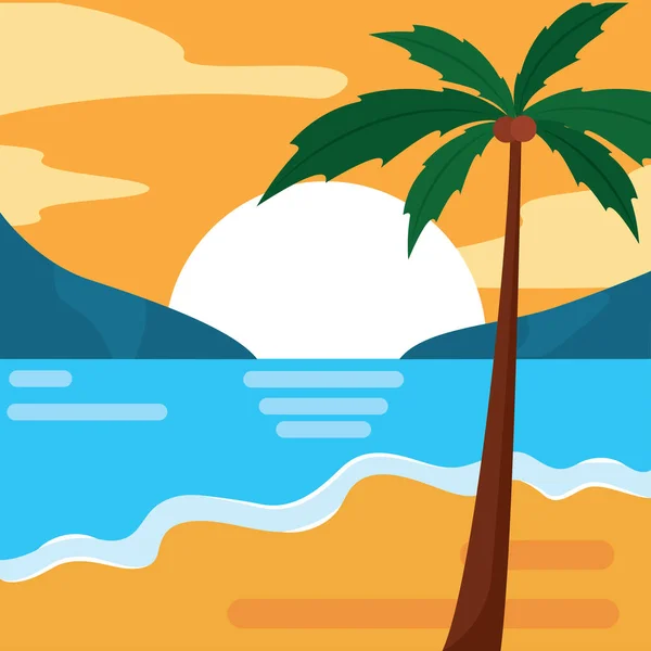 Colored Summer Landscape Flat Design Vector Illustration — Stock Vector