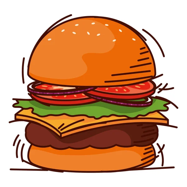 Isolato Retro Cheeseburger Schizzo Immagine Vettoriale Illustrazione — Vettoriale Stock