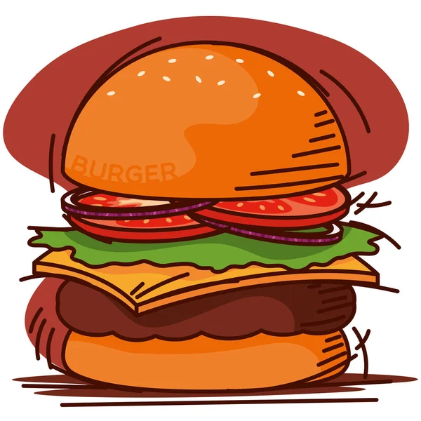 Isolato Retro Cheeseburger Schizzo Immagine Vettoriale Illustrazione — Vettoriale Stock